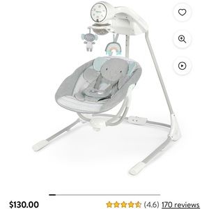 Ingenuity InLighten Motorized Vibrating Baby Swing, Swivel Infant Seat, Gray